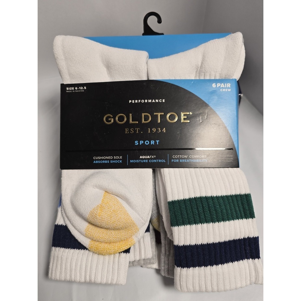GOLD TOE Mens Performance Crew Socks White 8-Pack Sport Cushioned